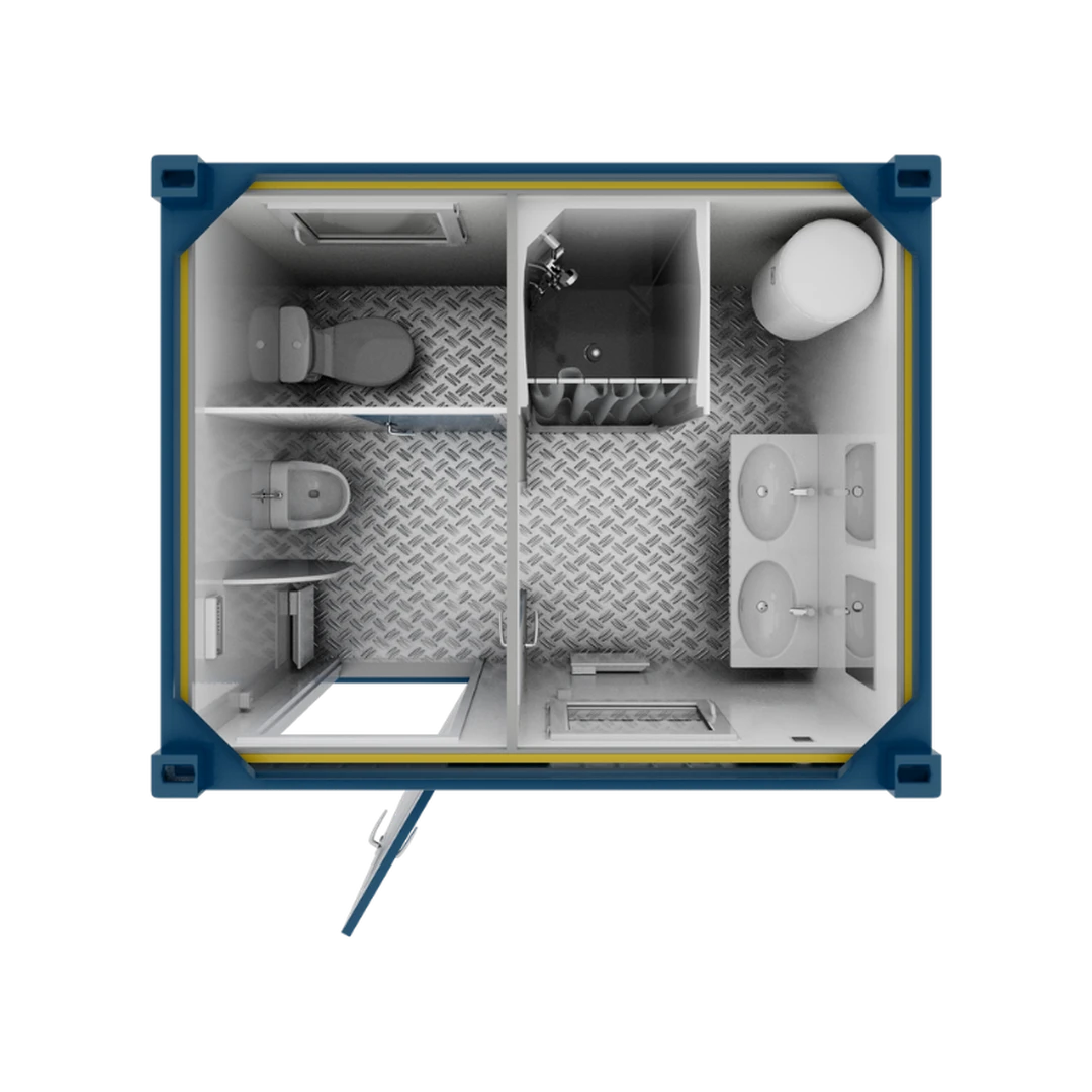 Plan de dessus container sanitaire 10 pieds Eurocontex – agencement WC, douche et double lavabo